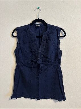 Converse Navy Eyelet Sleeveless Tie-Waist Tunic